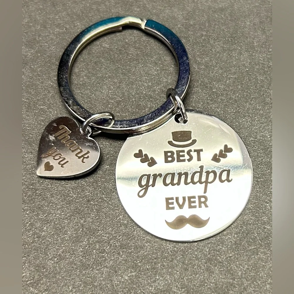 Best Grandpa Ever Silver Keychain with Thank You Charm